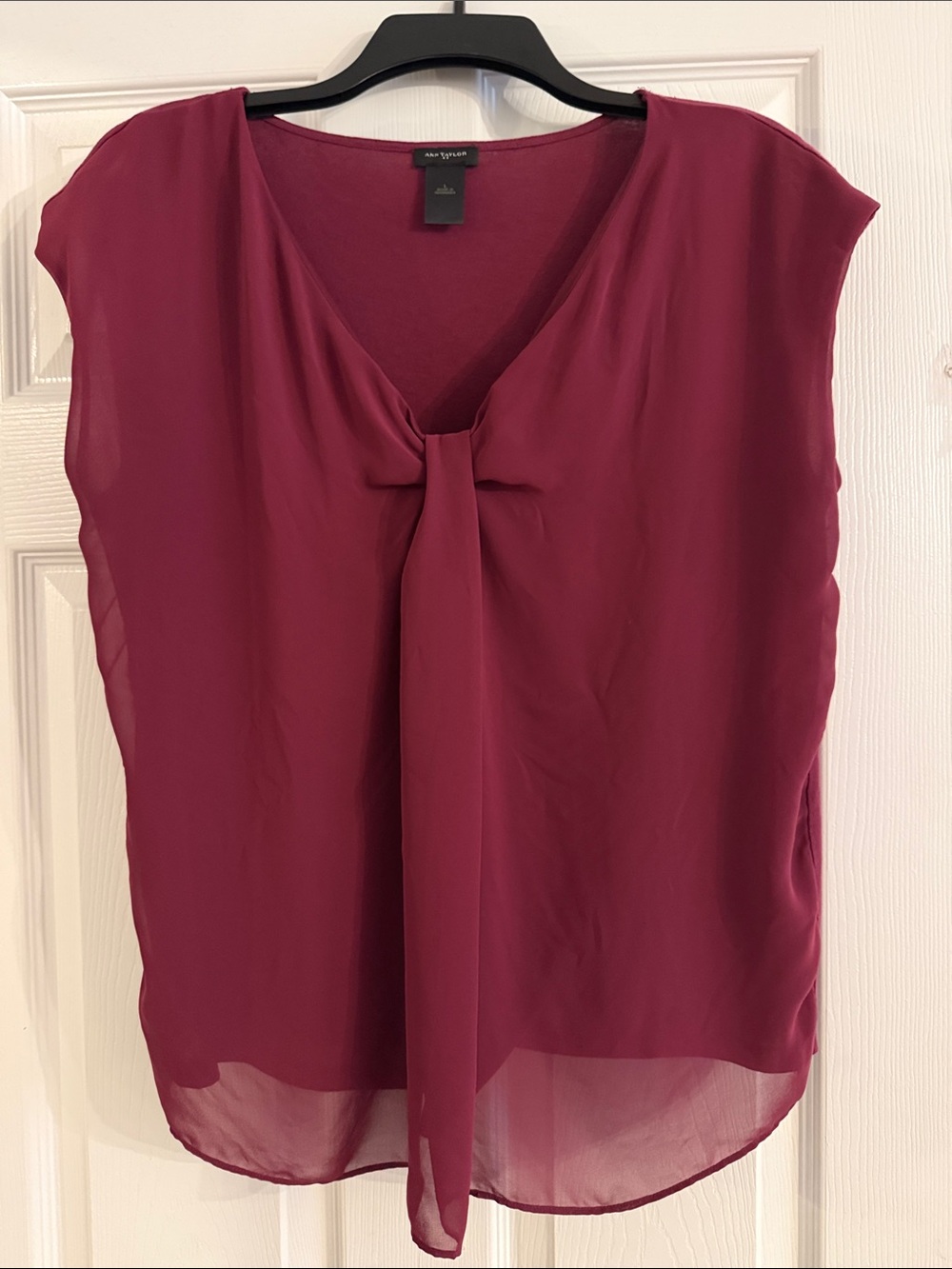 Ann Taylor Wine-Red Draped Tie-Front Sleeveless Blouse